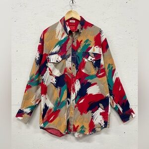 Vintage Roper Western AOP Paintbrush Stroke Button Down Shirt, Size L